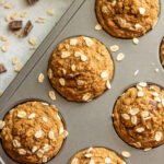 Muffins after baking in the oven with rounded tops.