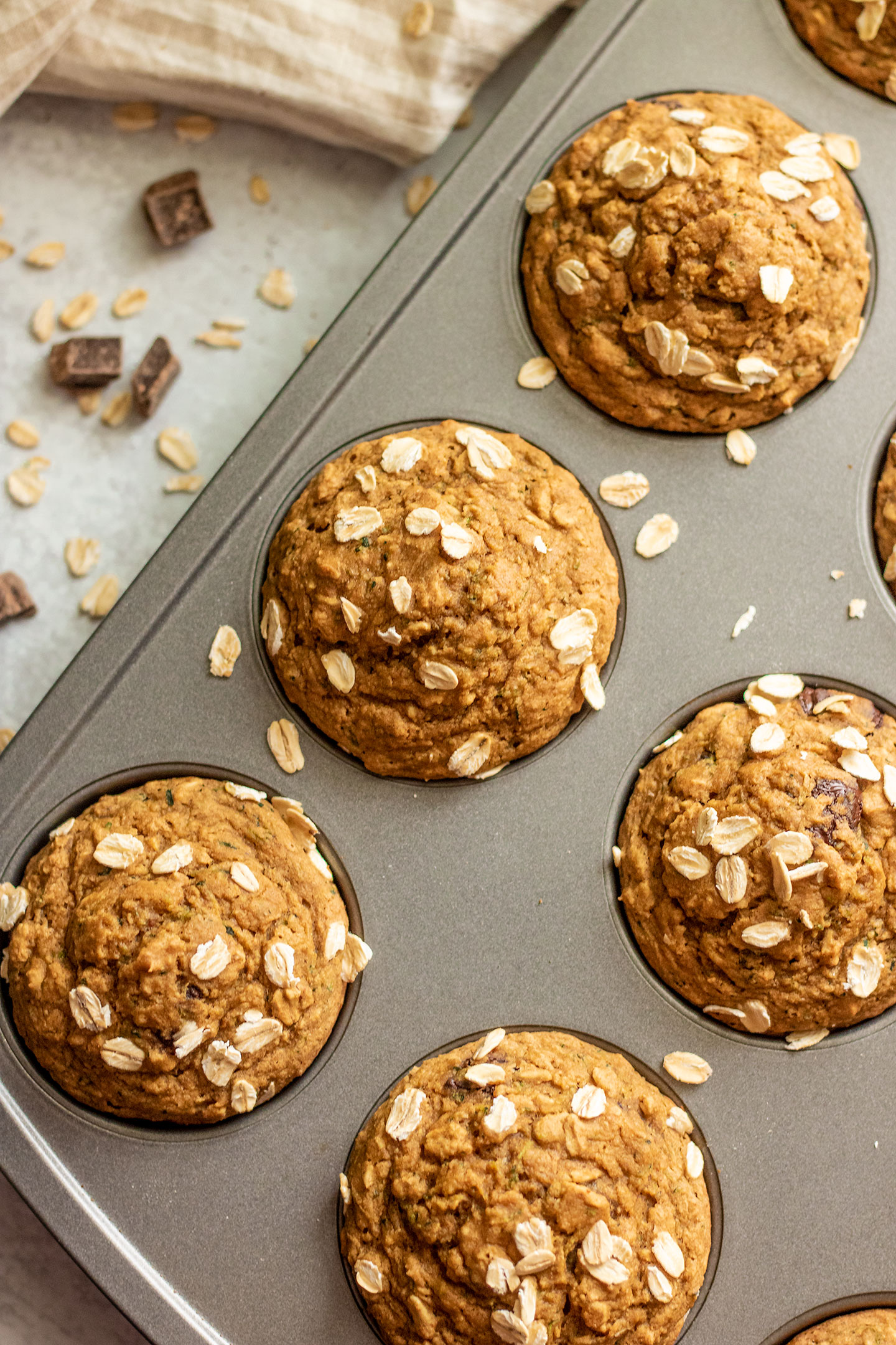 Muffins after baking in the oven with rounded tops.