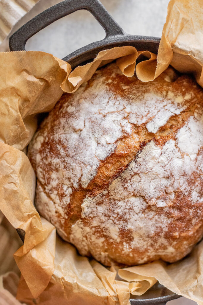 Cooked bread in a Dutch Oven.