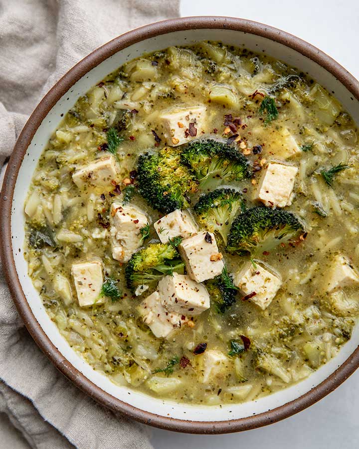 Pesto Broccoli Orzo Soup