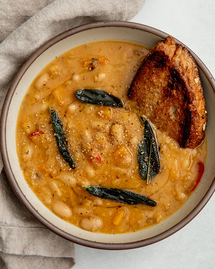 Butternut Squash White Bean Soup with Crispy Sage