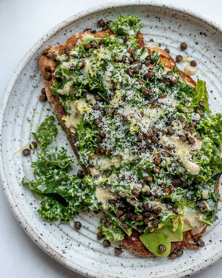 Vegan Kale Caesar Salad Toast