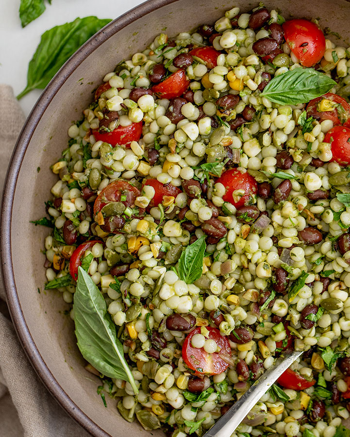 Charred Corn Couscous Salad with Lime Basil Dressing