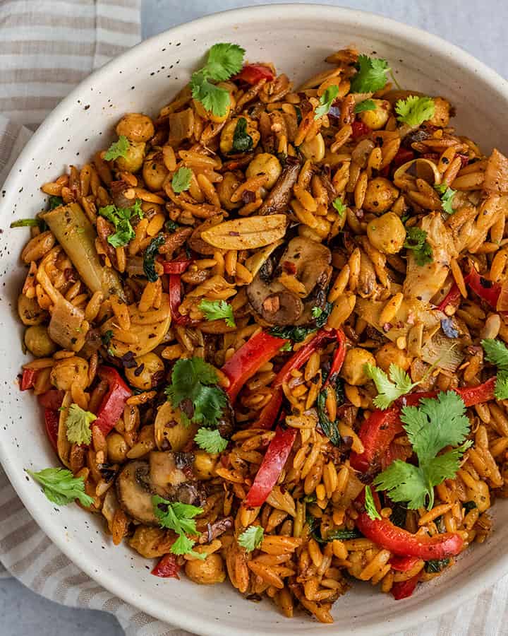 One Skillet Toasted Garlic and Chickpea Orzo