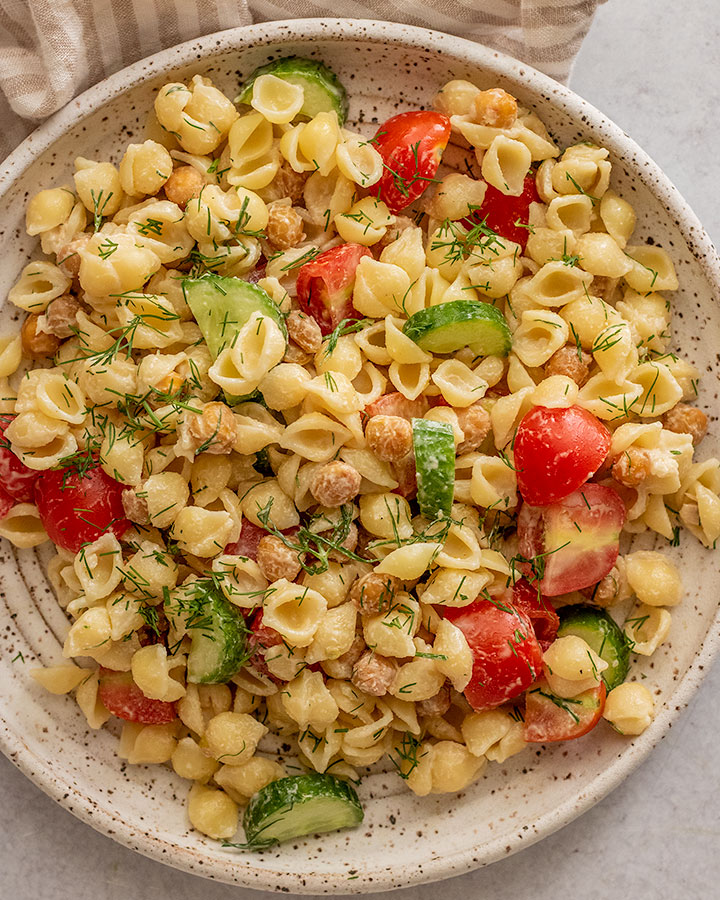 Chickpea Pasta Salad with Creamy Tahini Dressing