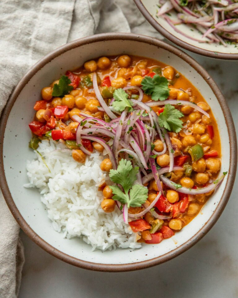 Creamy Chipotle Orange Chickpeas with Marinated Onions