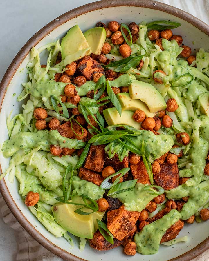 Cilantro Lime Slaw Bowl with Roasted Sweet Potatoes