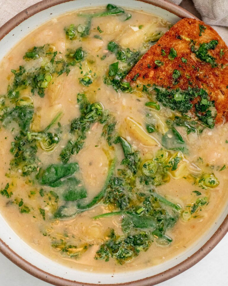 Creamy Potato Leek Soup with Garlic Scallion Oil