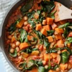Top down view of this easy dinner meal in a pan .finished cooking.