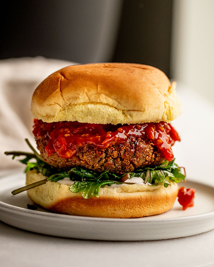 Barbecue Glazed Tofu Burgers with Tomato Jam