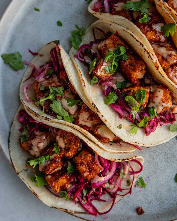 Sticky Harissa Tofu Tacos