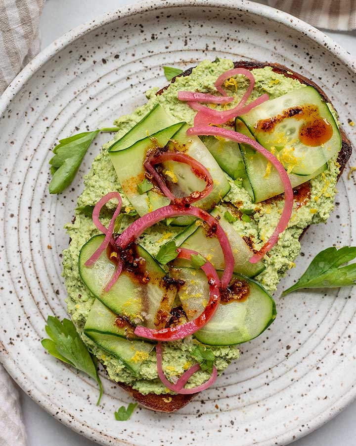 High Protein Basil Edamame Toast
