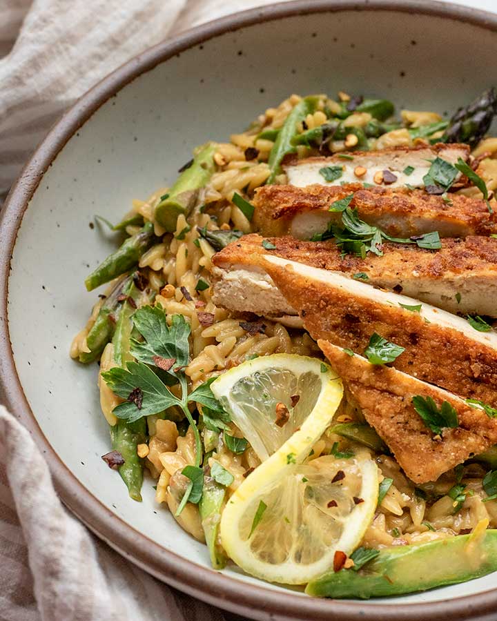 One Pot Lemon Orzo with Sauteed Asparagus