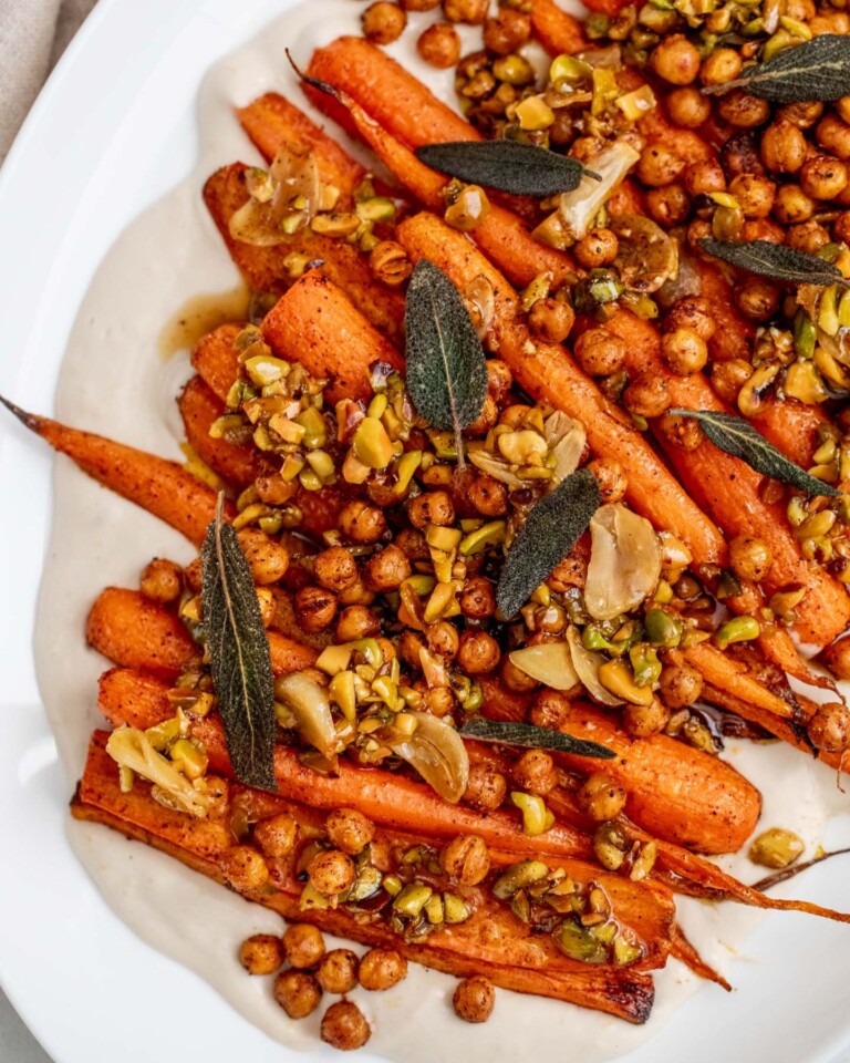 Maple Sage Glazed Carrots with Crispy Chickpeas