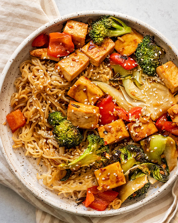 Sheet Pan Maple Soy Glazed Tofu and Noodles