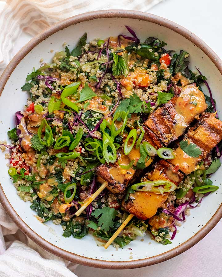 Chopped Kale Salad with Sweet Chili Almond Dressing