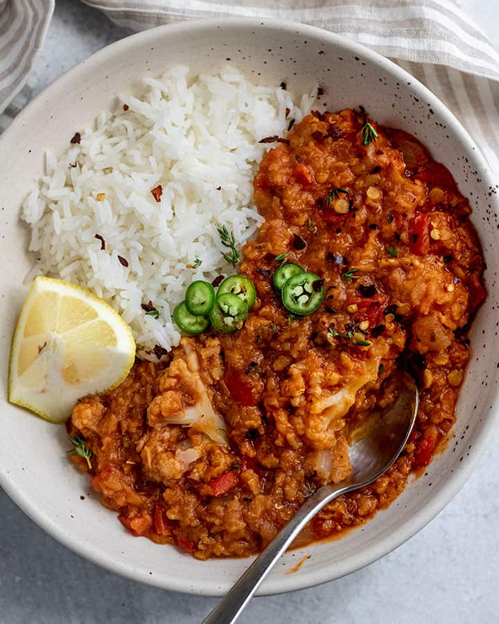 Sautéed Garlic and Cauliflower Red Lentil Stew