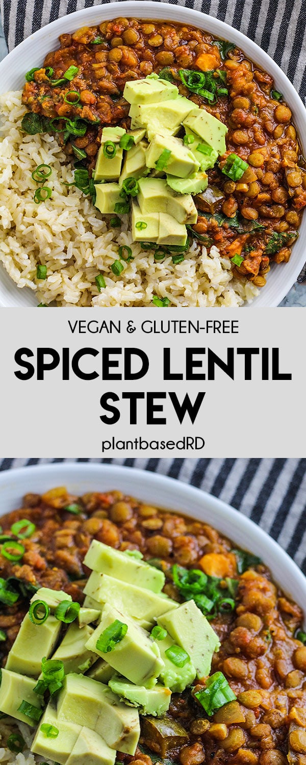 A hearty spiced lentil stew that is perfect for meal prep, is vegan and gluten free!