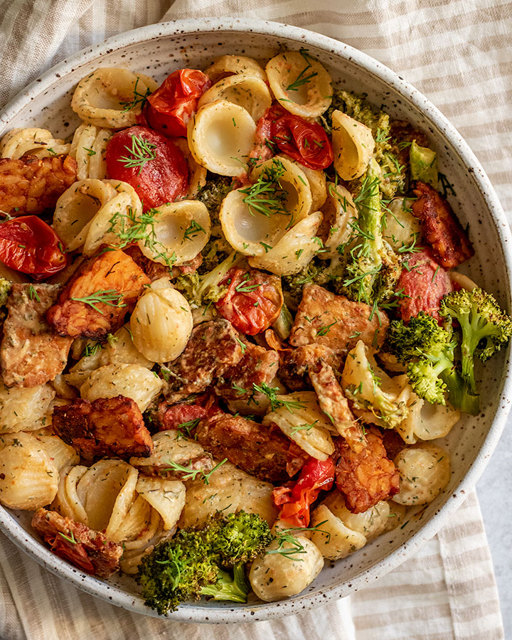 Tahini Ranch Pasta Salad with Smoky Tempeh