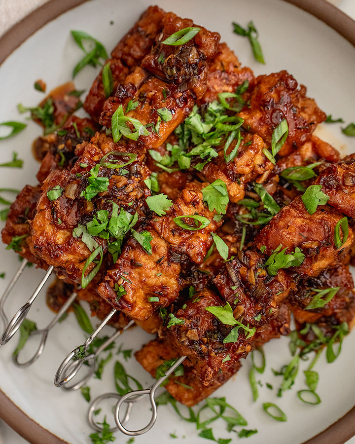 Garlic Soy Glazed Tofu Skewers