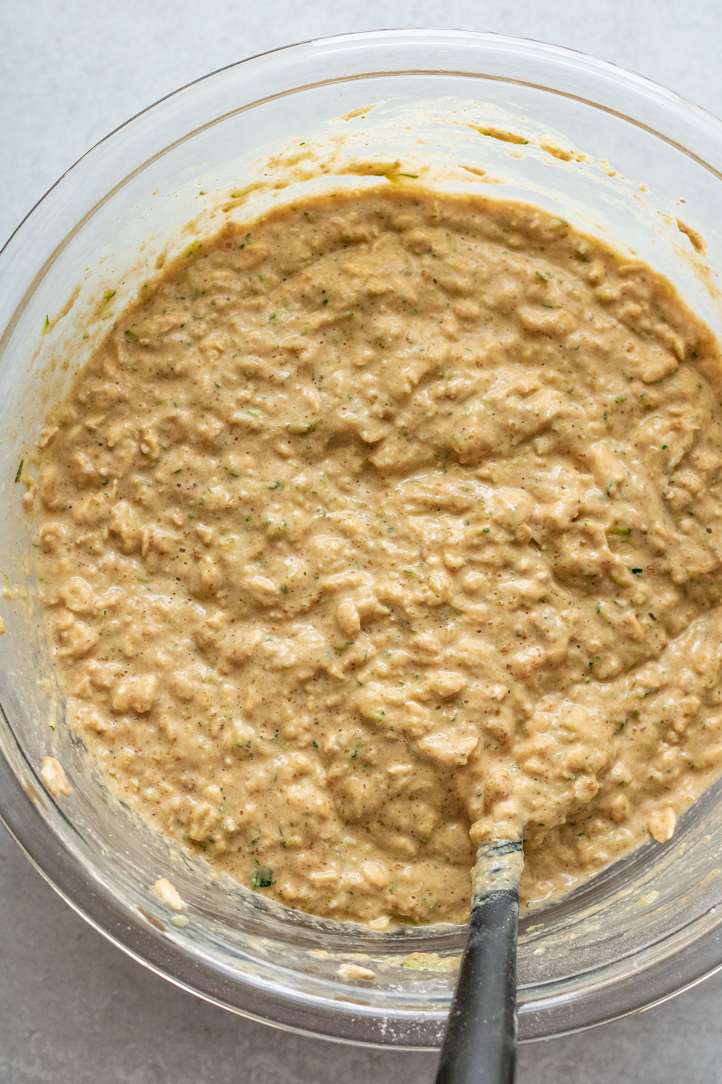 The batter mixed and thickened after mixing in all the wet ingredients.