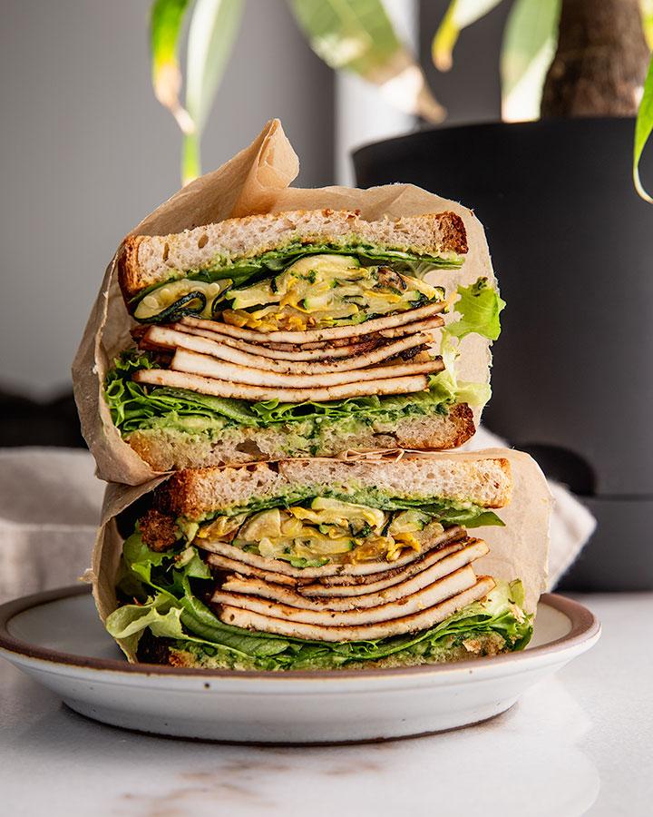 Marinated Tofu and Zucchini Sandwich